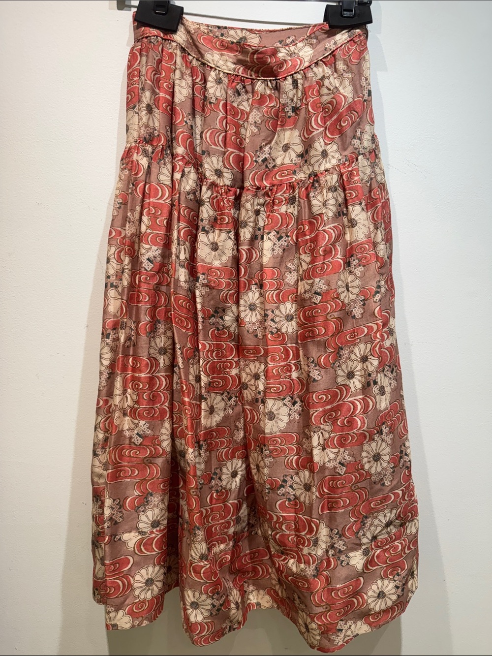 Ulla Johnson Coral and Cream Floral Tiered Maxi Skirt